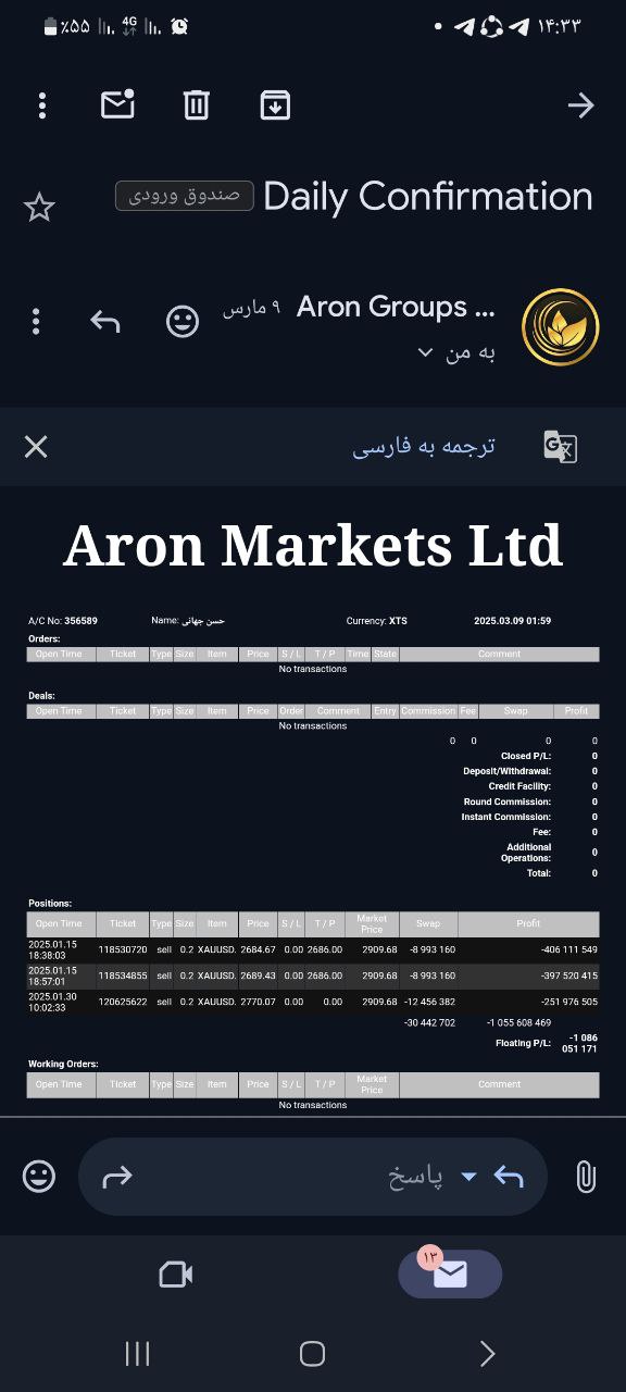 مستندات تخلف بروکر آرون گروپس